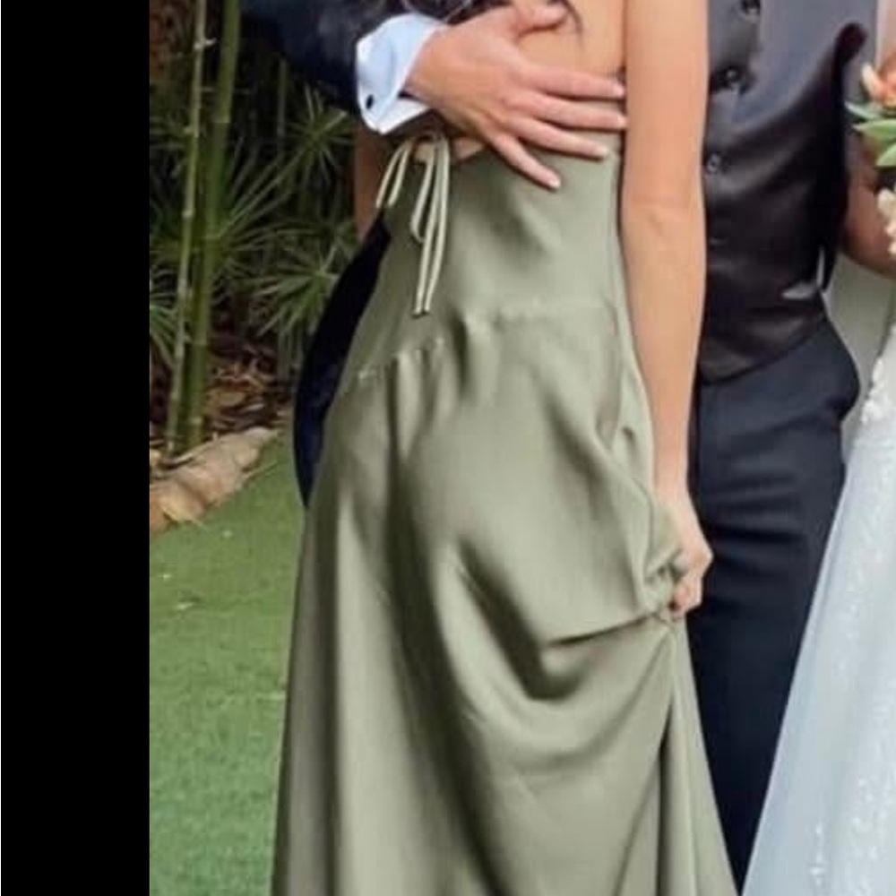 Elegant Olive Green Satin Dress